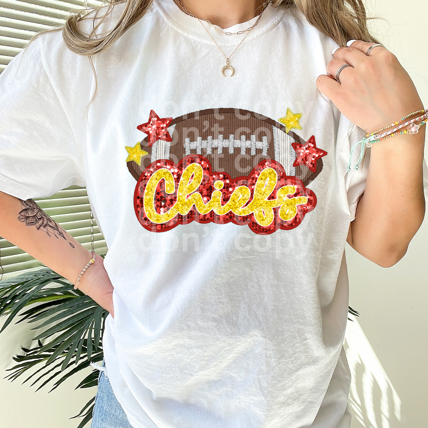 Chiefs Faux Embroidery Football Direct to Film Transfer