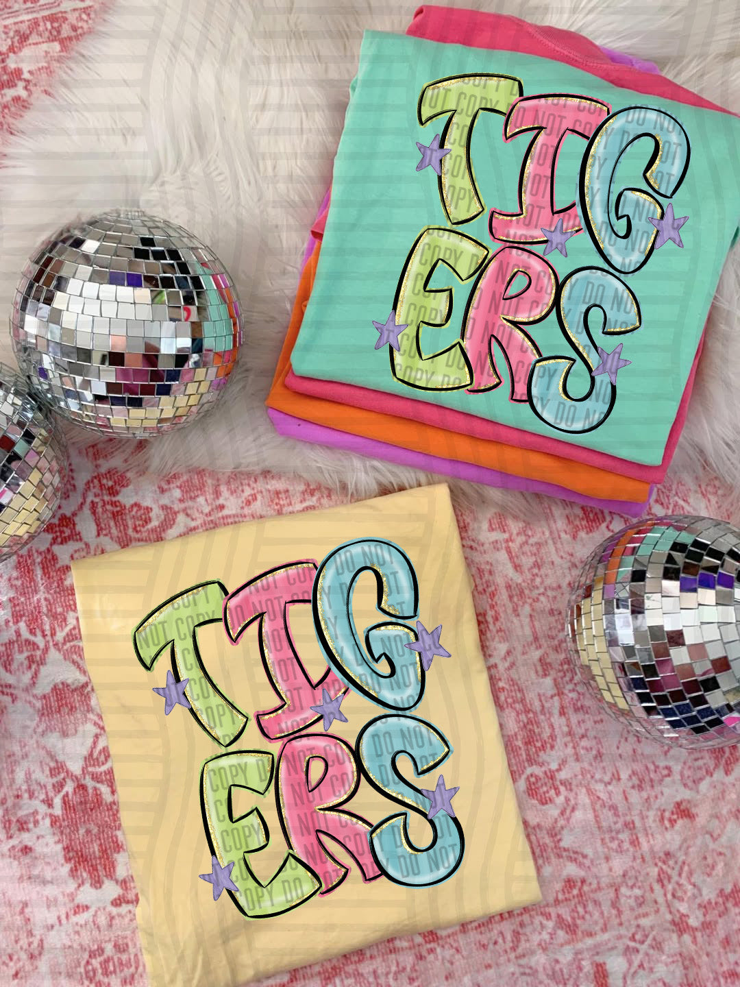 Tigers Glitter Preppy Mascot Direct to Film Transfers