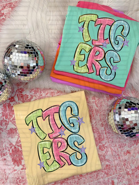 Tigers Glitter Preppy Mascot Direct to Film Transfers