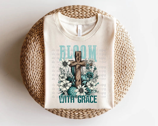 Bloom With Grace Cross Direct to Film Transfer