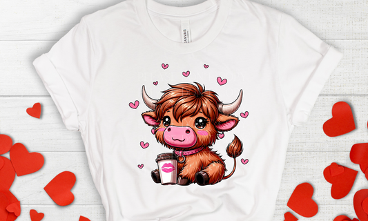 Little Valentine Cow with Coffee Direct to Film Transfer