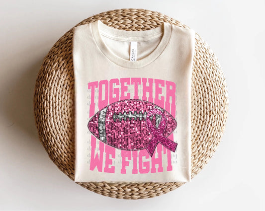 Together We Fight Faux Glitter Pink Football Direct to Film Transfer