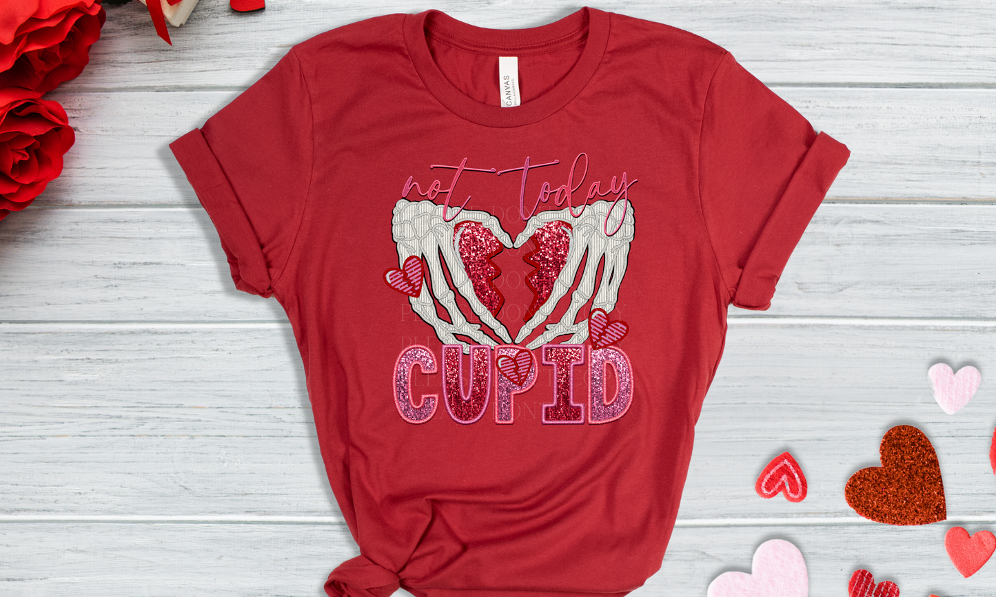 Not Today Cupid - Skeleton Hands faux embroidery and sequin Direct to Film Transfer