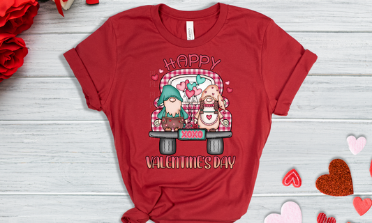 Happy Valentine's Day Gnome Couple with Truck Direct to Film Transfer