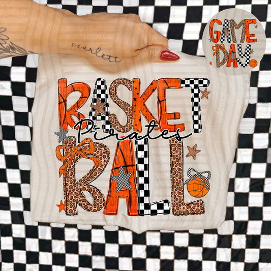 Pirates Basketball Letters with pocket detail Direct to Film Transfers