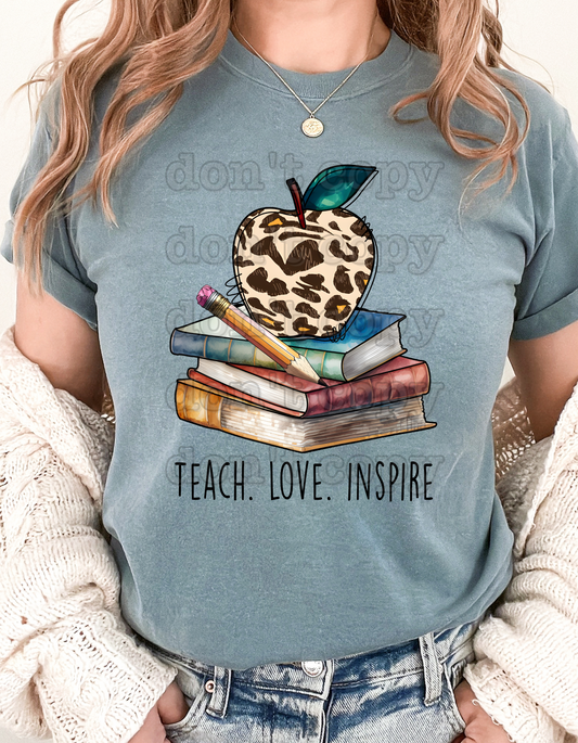 Teach. Love. Inspire. Leopard Apple Direct to Film Transfer