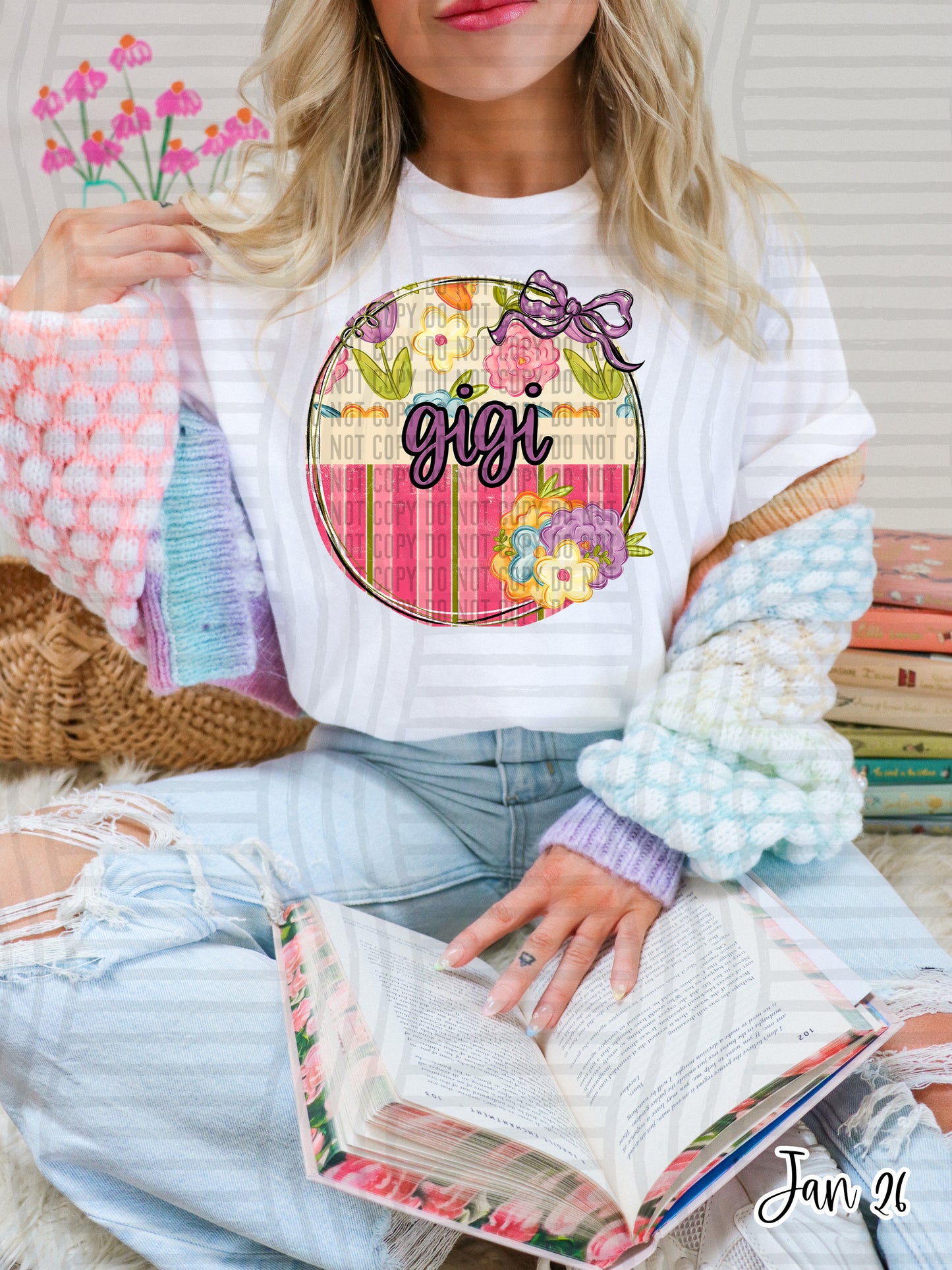 Floral Round Names- 7 options Direct to Film Transfers