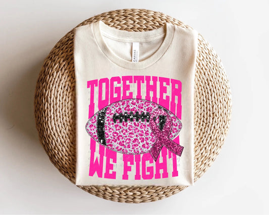 Together We Fight Faux Glitter Pink Leopard Football Direct to Film Transfer