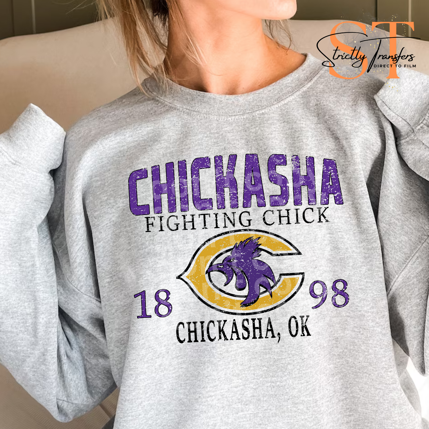 Chickasha Fighting Chick Weathered Direct to Film Transfers