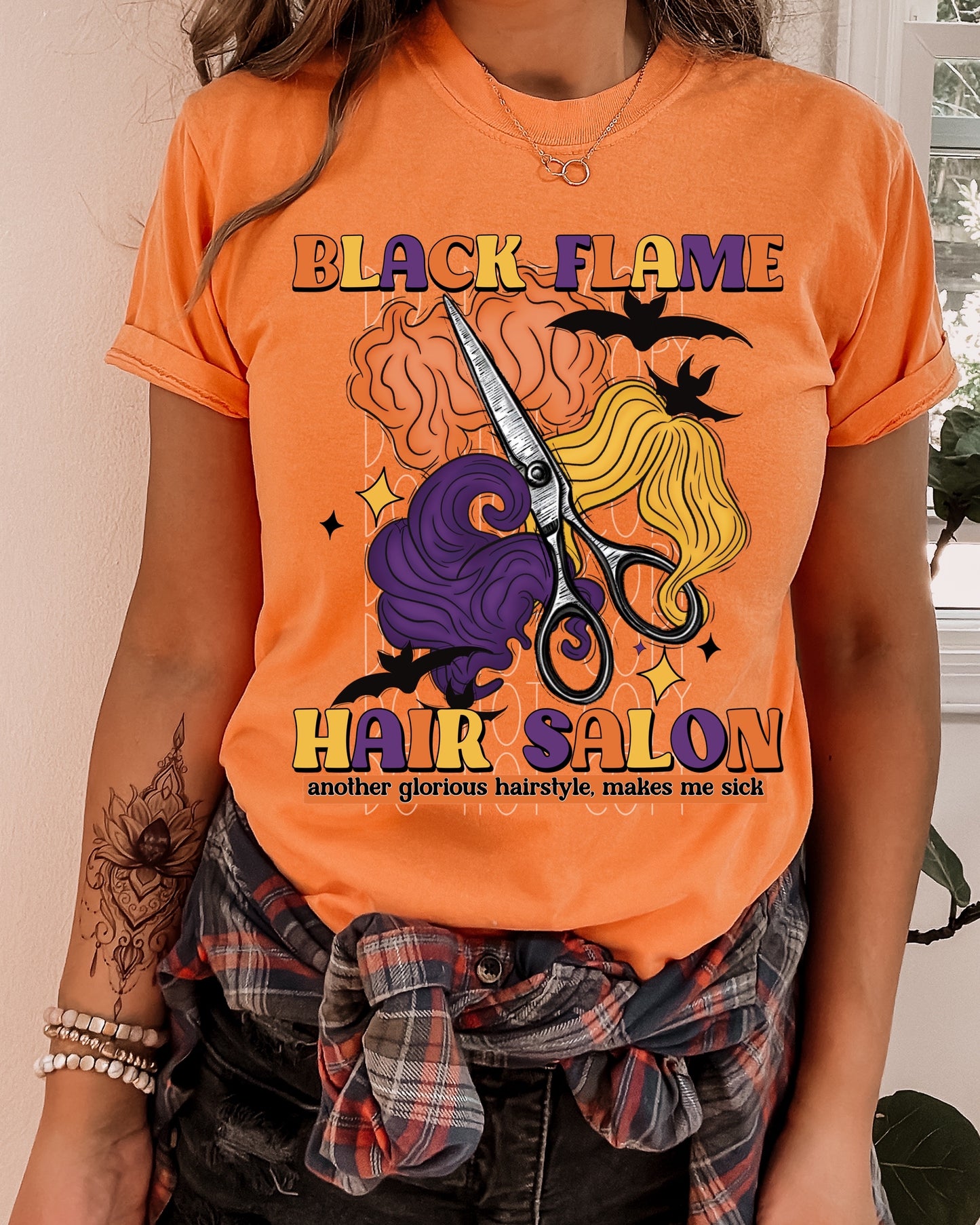 Black Flame Hair Salon Direct to Film Transfer