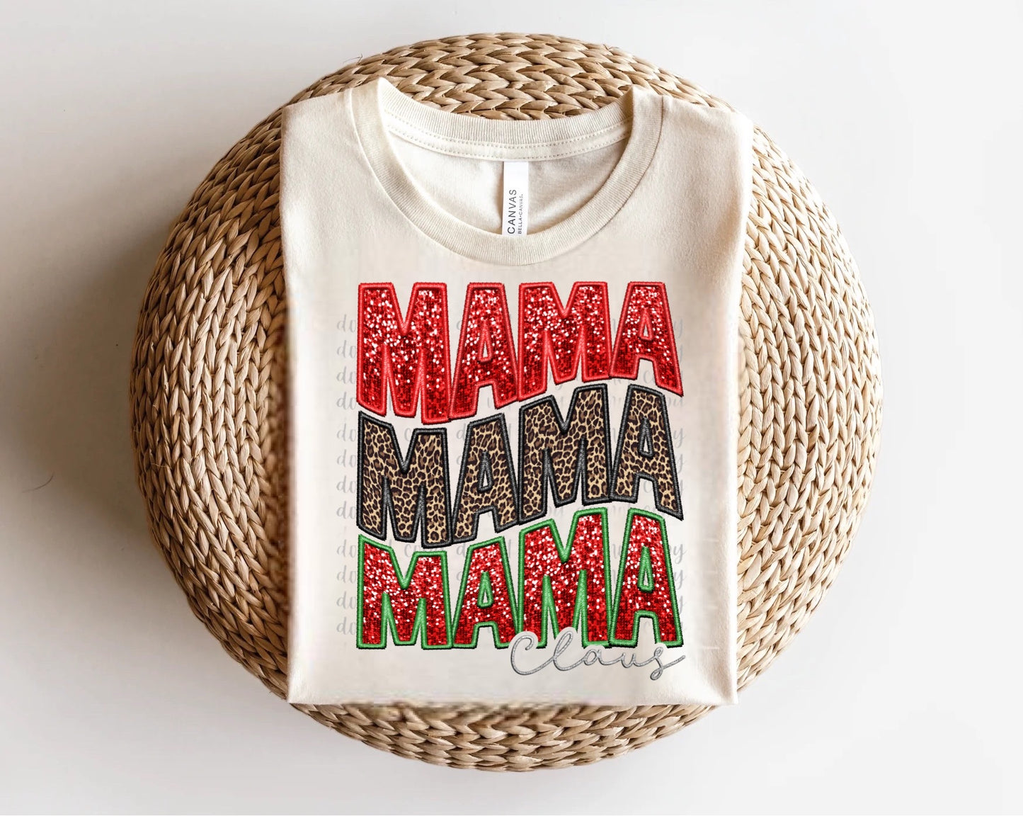 Mama Clause Faux Embroidery Direct to Film Transfer