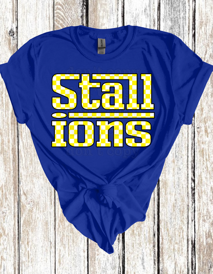 Stallions Racing Checkered Mascot Direct to Film Transfer *Custom Color*