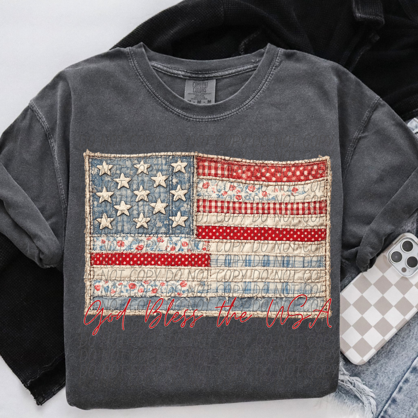 God Bless the USA Faux Quilted Flag Direct to Film Transfers