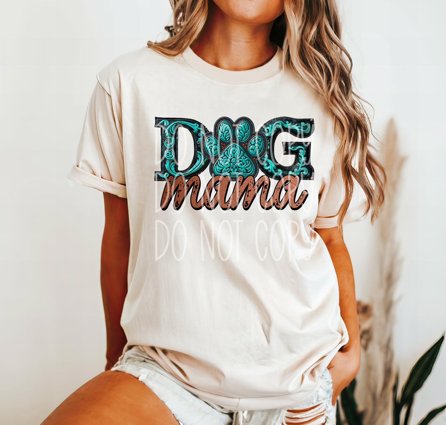 Dog Mama Faux Western Embossed Leather Direct to Film Transfer