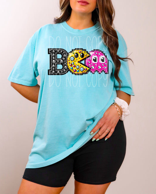 Boo  Pac Man Faux Rhinestone Direct to Film Transfer