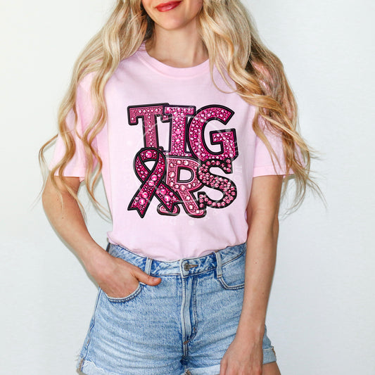 Pink Out Tigers Faux Rhinestone Direct to Film Transfer