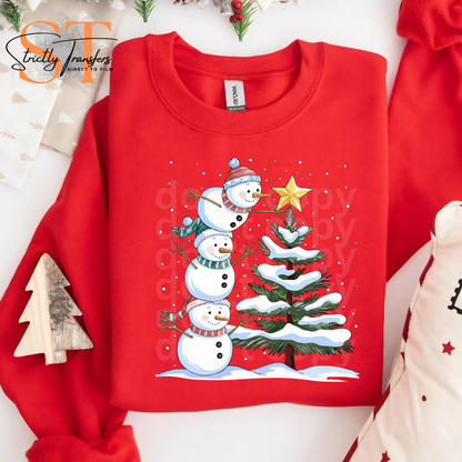 Snowmen Building Tree Direct to Film Transfers