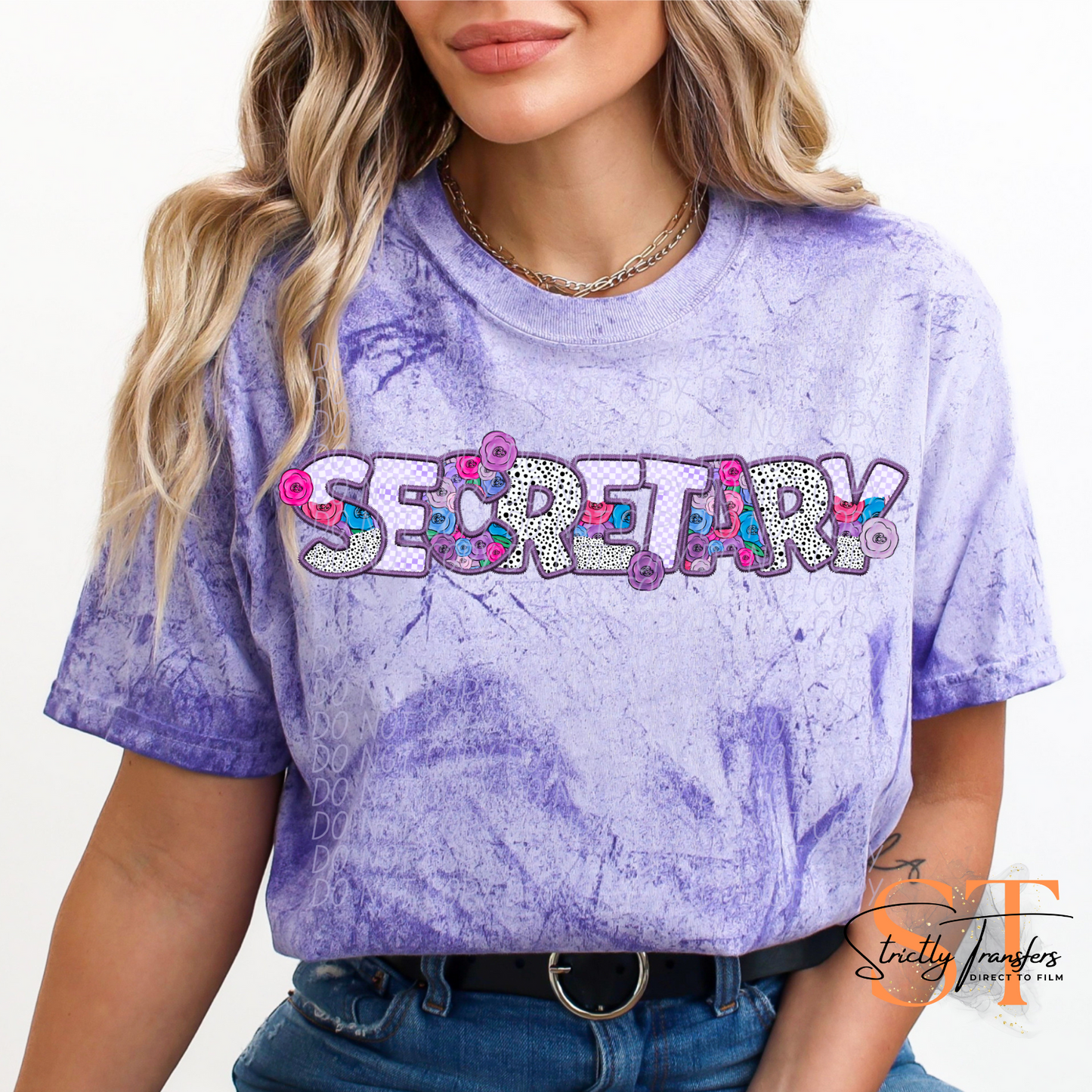 Secretary purple floral Direct to Film Transfers