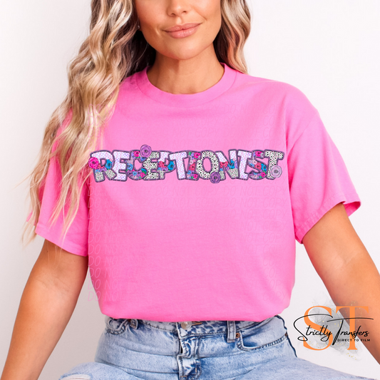 Receptionist purple floral Direct to Film Transfers