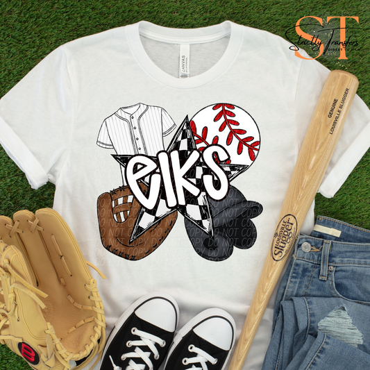 Elks Baseball Collage Direct to Film Transfers