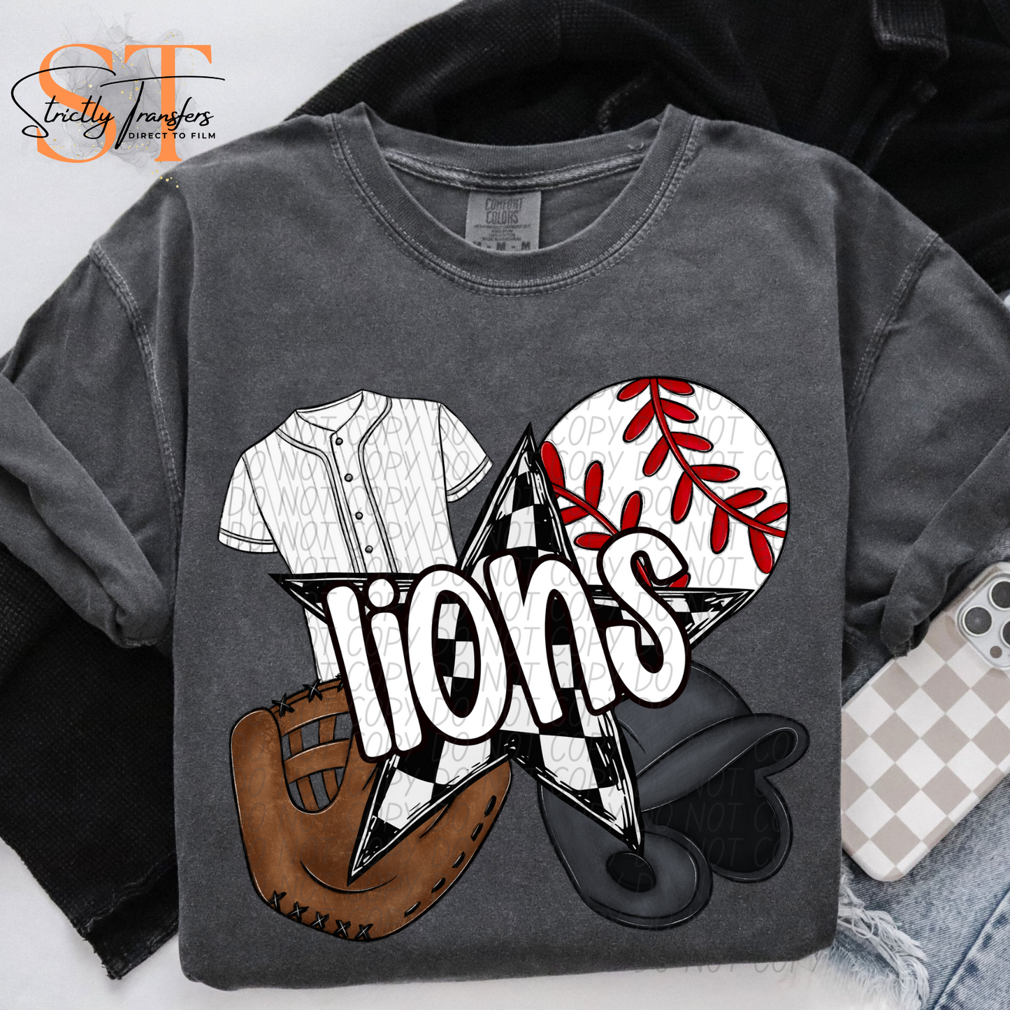 Lions Baseball Collage Direct to Film Transfers