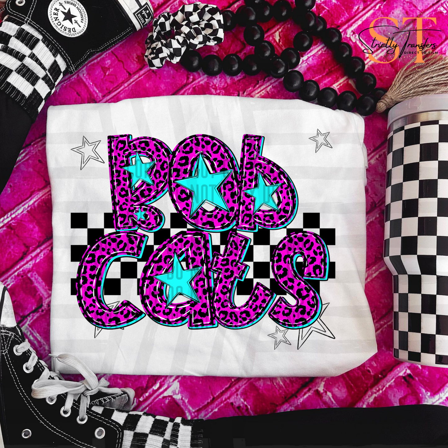 Bobcats Pink Leopard Neon Direct to Film Transfers