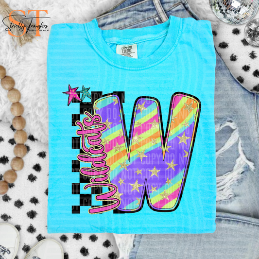 Wildcats Rainbow Swirl Initials Direct to Film Transfers
