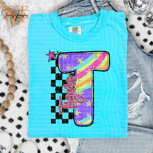 Tigers Rainbow Swirl Initials Direct to Film Transfers
