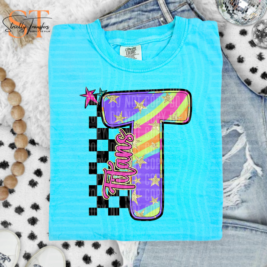 Titans Rainbow Swirl Initials Direct to Film Transfers