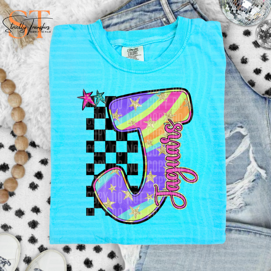 Jaguars Rainbow Swirl Initials Direct to Film Transfers