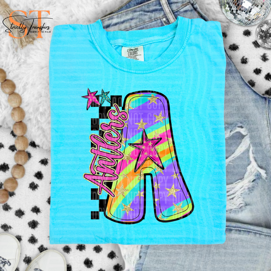 Antlers Rainbow Swirl Initials Direct to Film Transfers