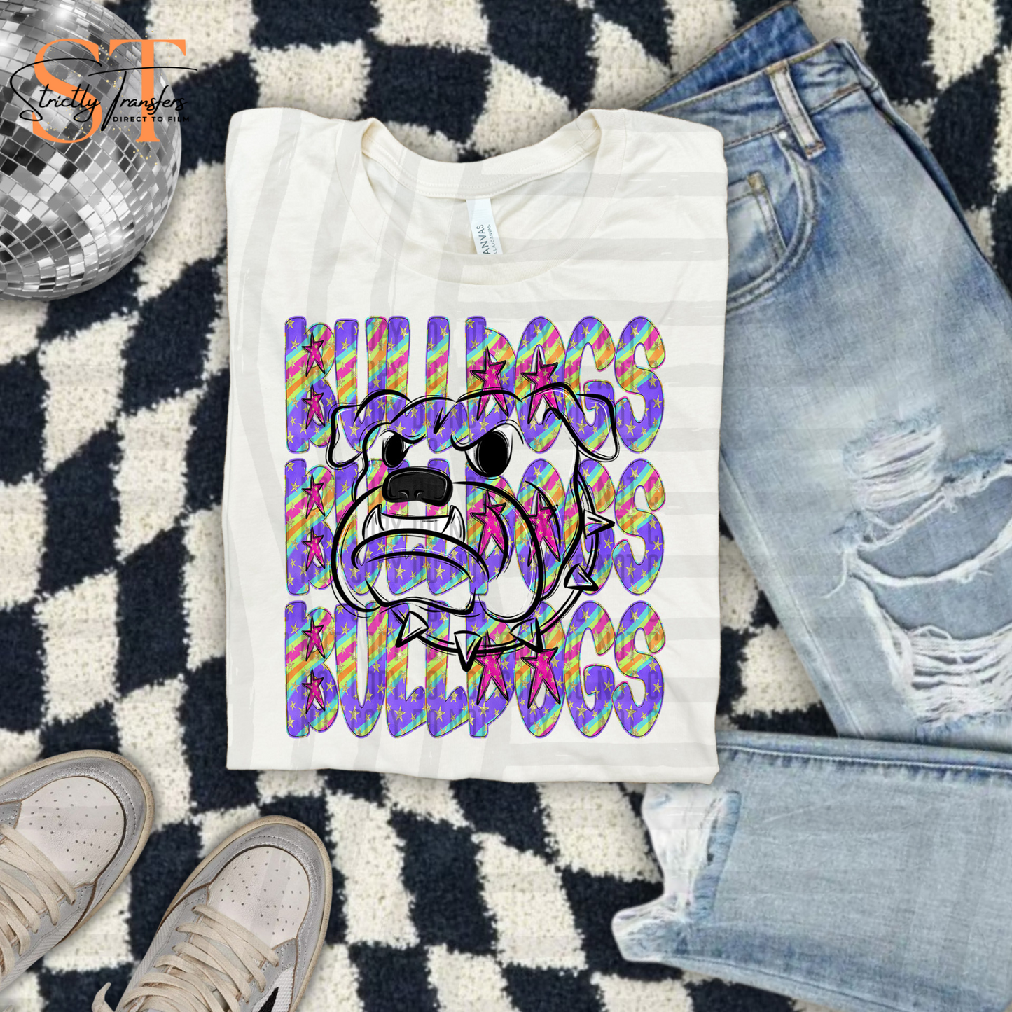 Bulldogs Rainbow Swirl Outlines Direct to Film Transfers