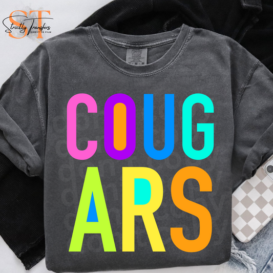 Cougars Bright Block Letters Direct to Film Transfers