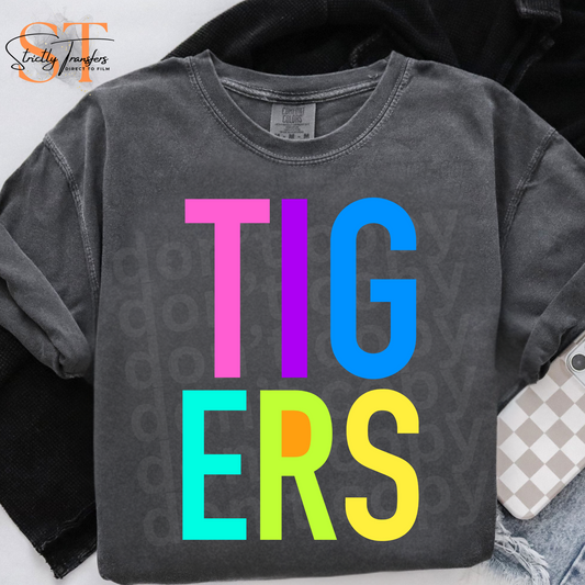 Tigers Bright Block Letters Direct to Film Transfers
