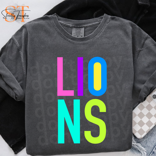Lions Bright Block Letters Direct to Film Transfers