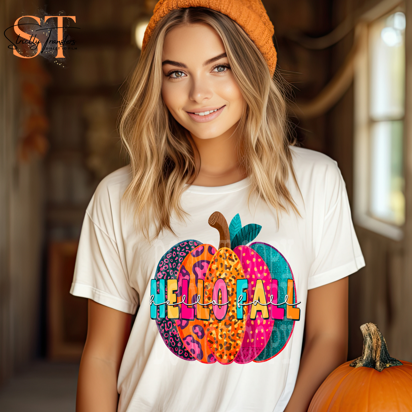 Hello Fall Patterned Pumpkin Direct to Film Transfers