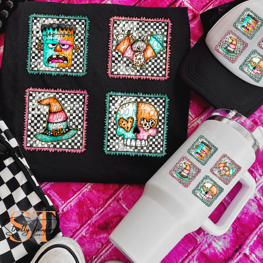 Checker Halloween Collage Direct to Film Transfers