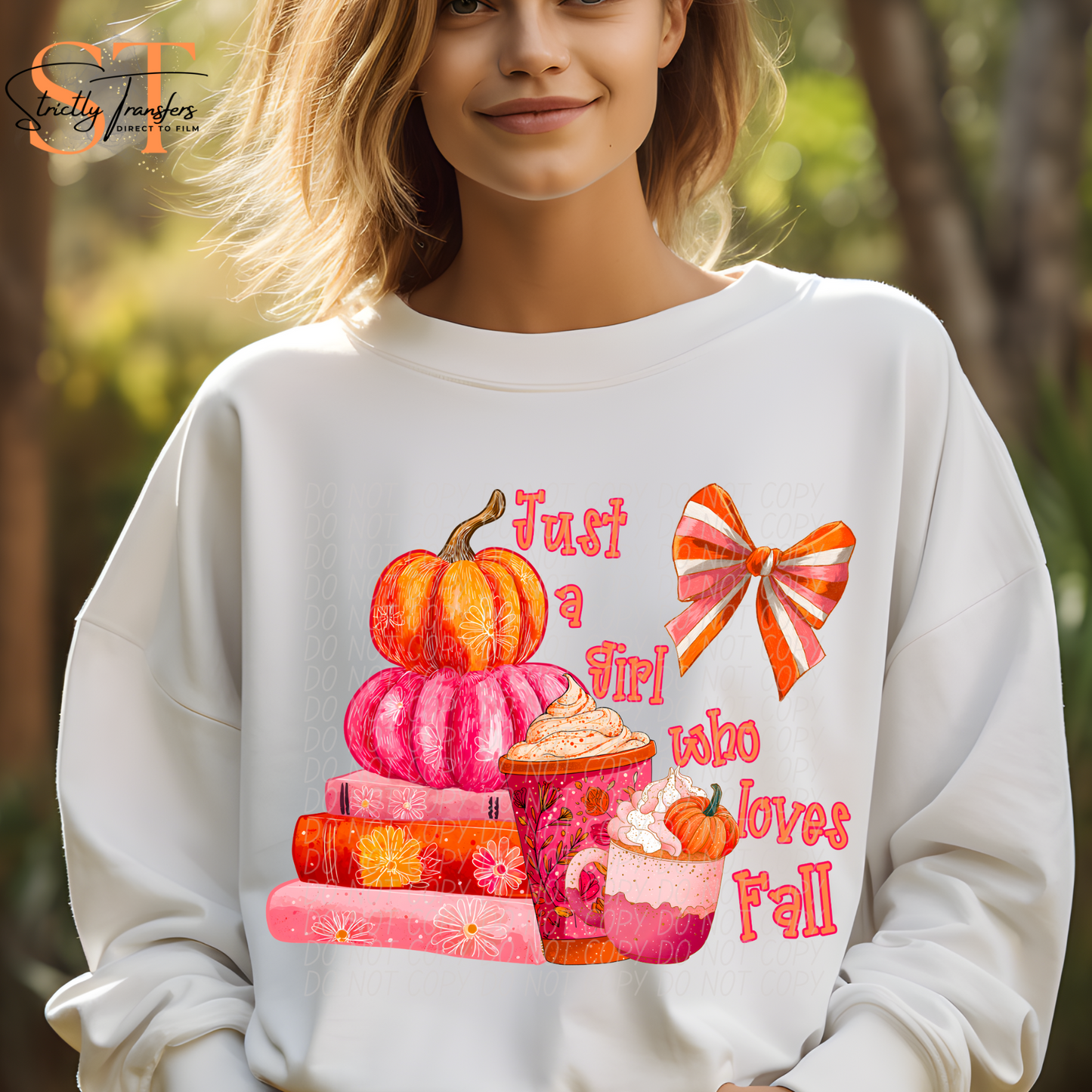 Just a Girl that Loves Fall with Bow Direct to Film Transfers