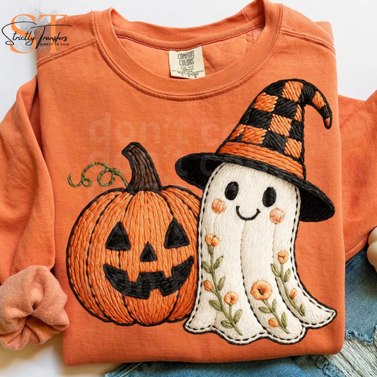 Faux Stitched Ghost and Pumpkin Direct to Film Transfers