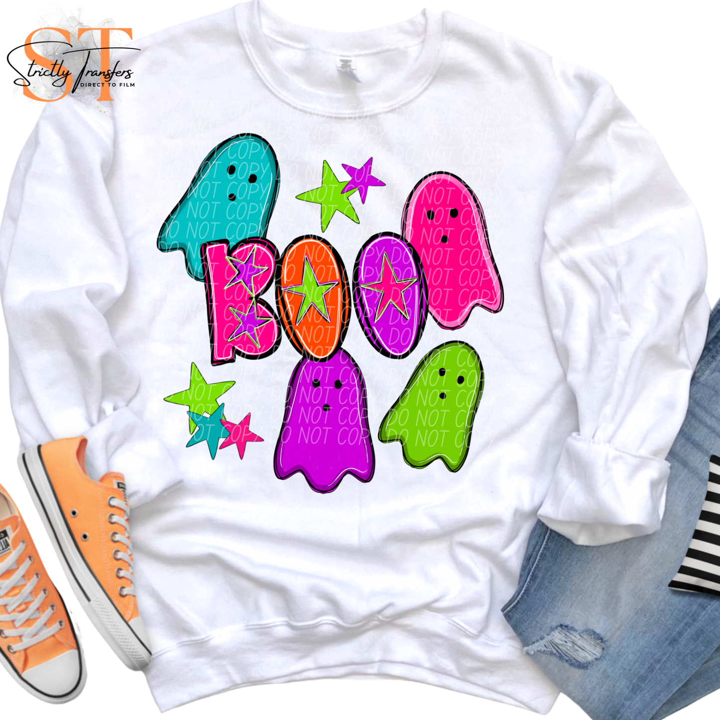 Neon Boo Ghosts Direct to Film Transfers