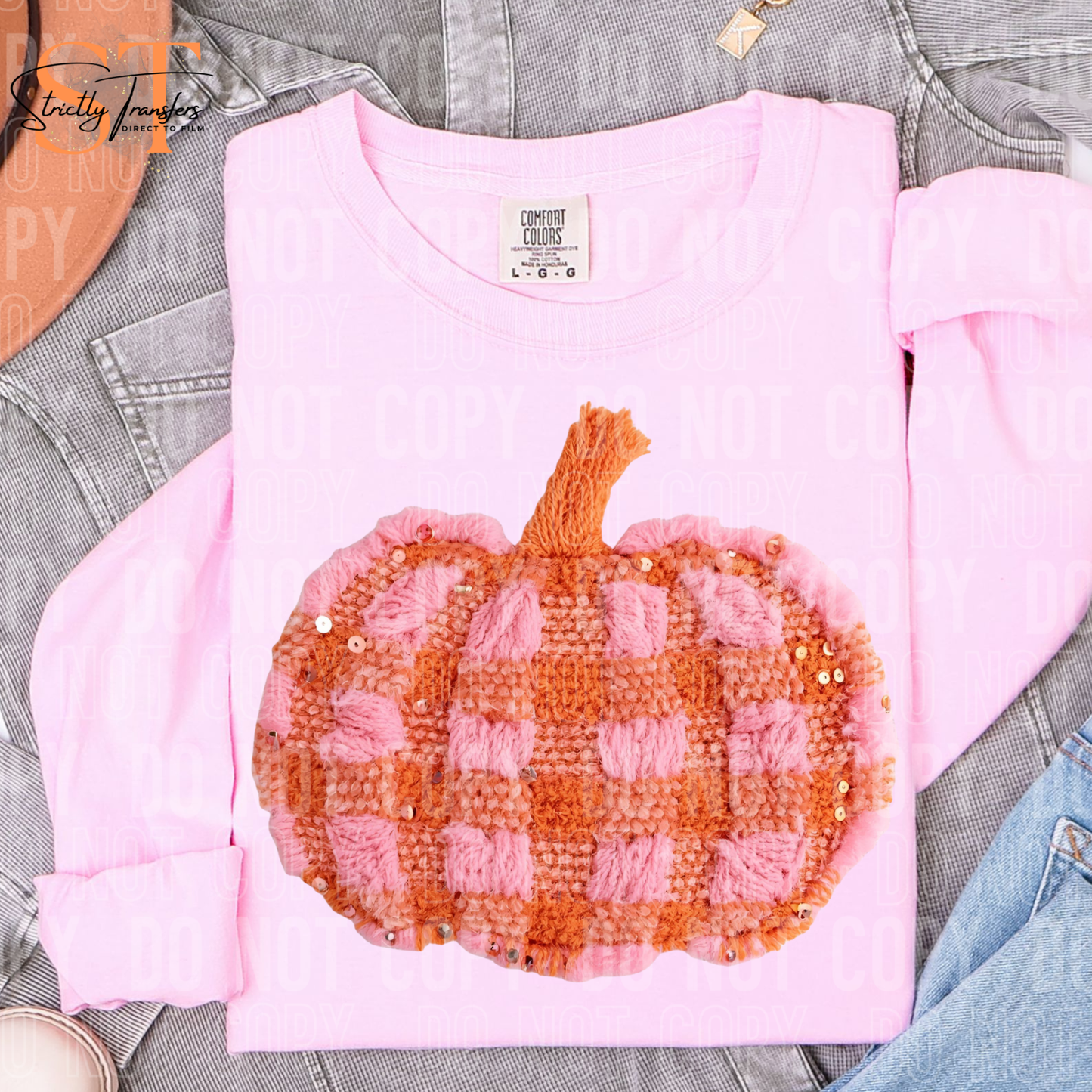Pink & Orange Plaid Faux Yarn Pumpkin Direct to Film Transfers