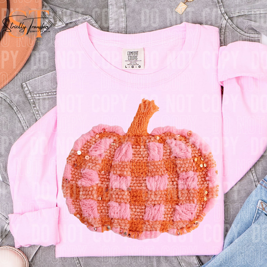 Pink & Orange Plaid Faux Yarn Pumpkin Direct to Film Transfers