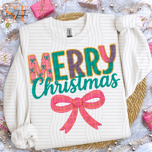 Merry Christmas Multi-Colored Bow Faux Yarn Direct to Film Transfers