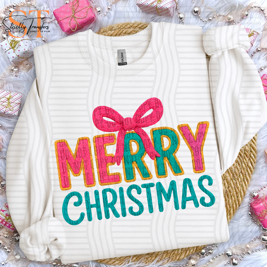 Merry Christmas Top Bow Faux Yarn Direct to Film Transfers