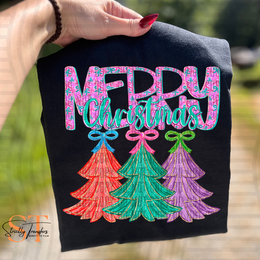 Merry Christmas Sparkly Trees Direct to Film Transfers