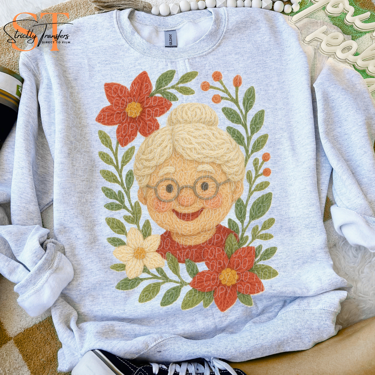 Floral Mrs. Claus Faux Yarn Direct to Film Transfers