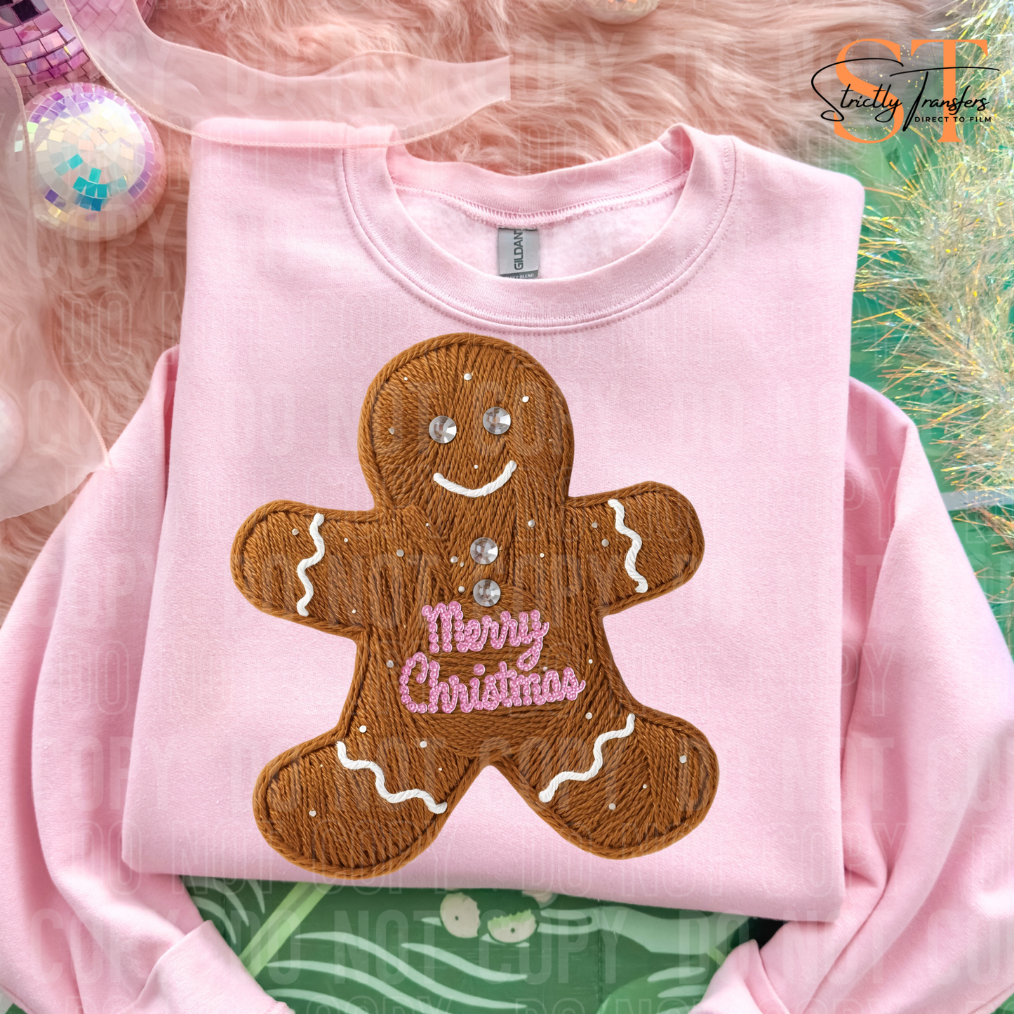 Merry Christmas Gingerbread Faux Yarn Direct to Film Transfers