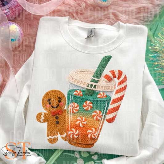 Gingerbread Candy Cane Coffee Faux Yarn Direct to Film Transfers