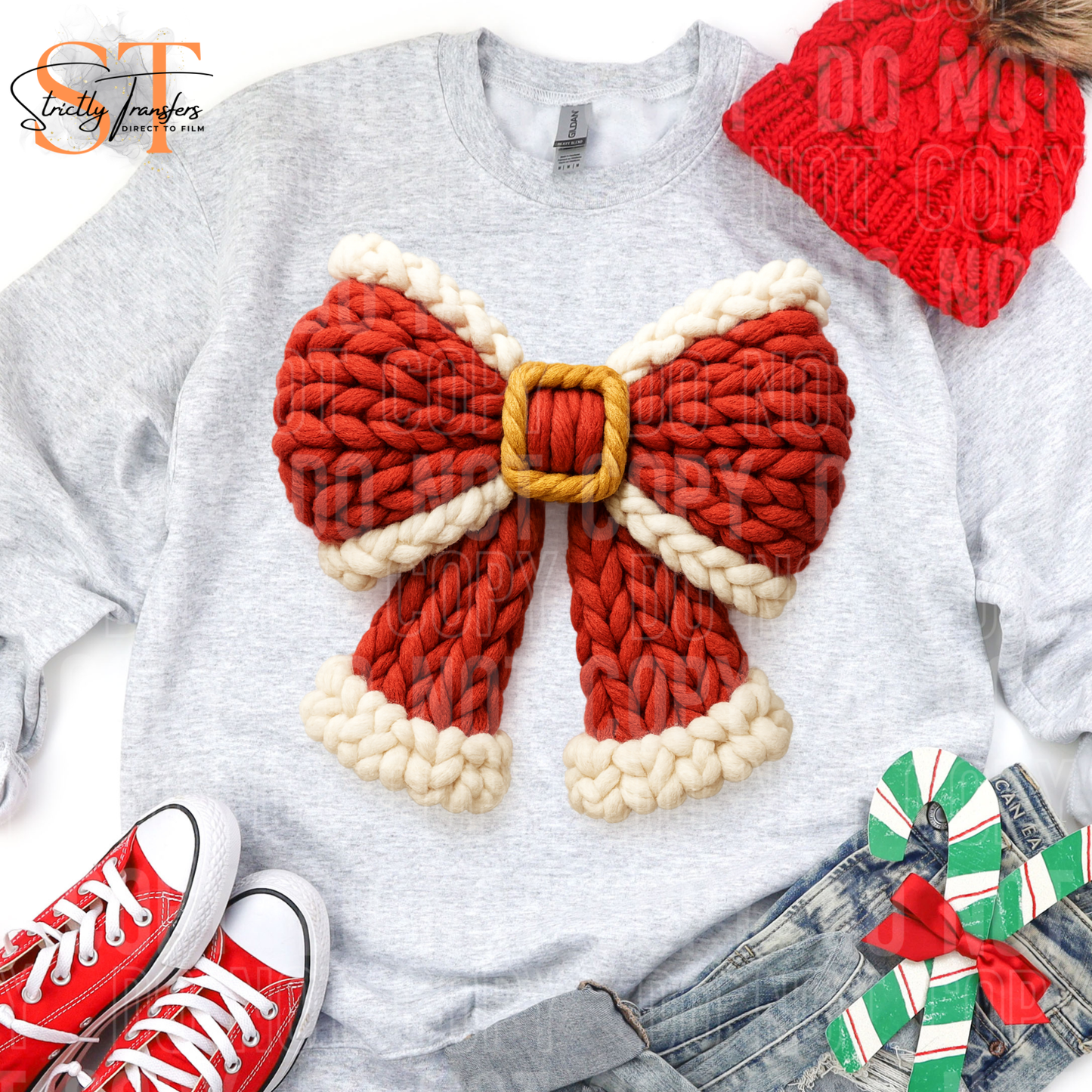 Santa Christmas Bow Faux Yarn Direct to Film Transfers