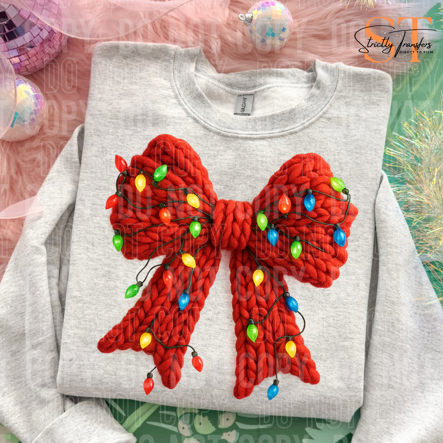 Christmas Lights Bow Faux Yarn Direct to Film Transfers